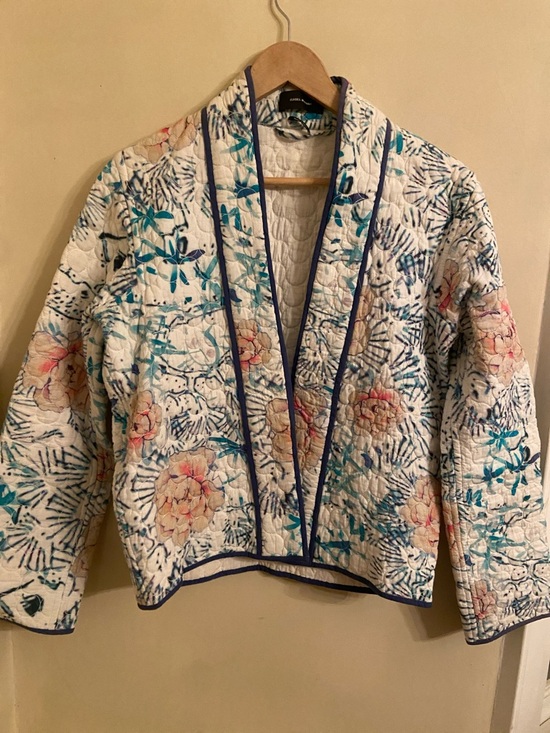 Isabel Marant Jackets & Blazers - Isabel Marant White Quilted Cotton Floral Open Jacket with Navy Trim